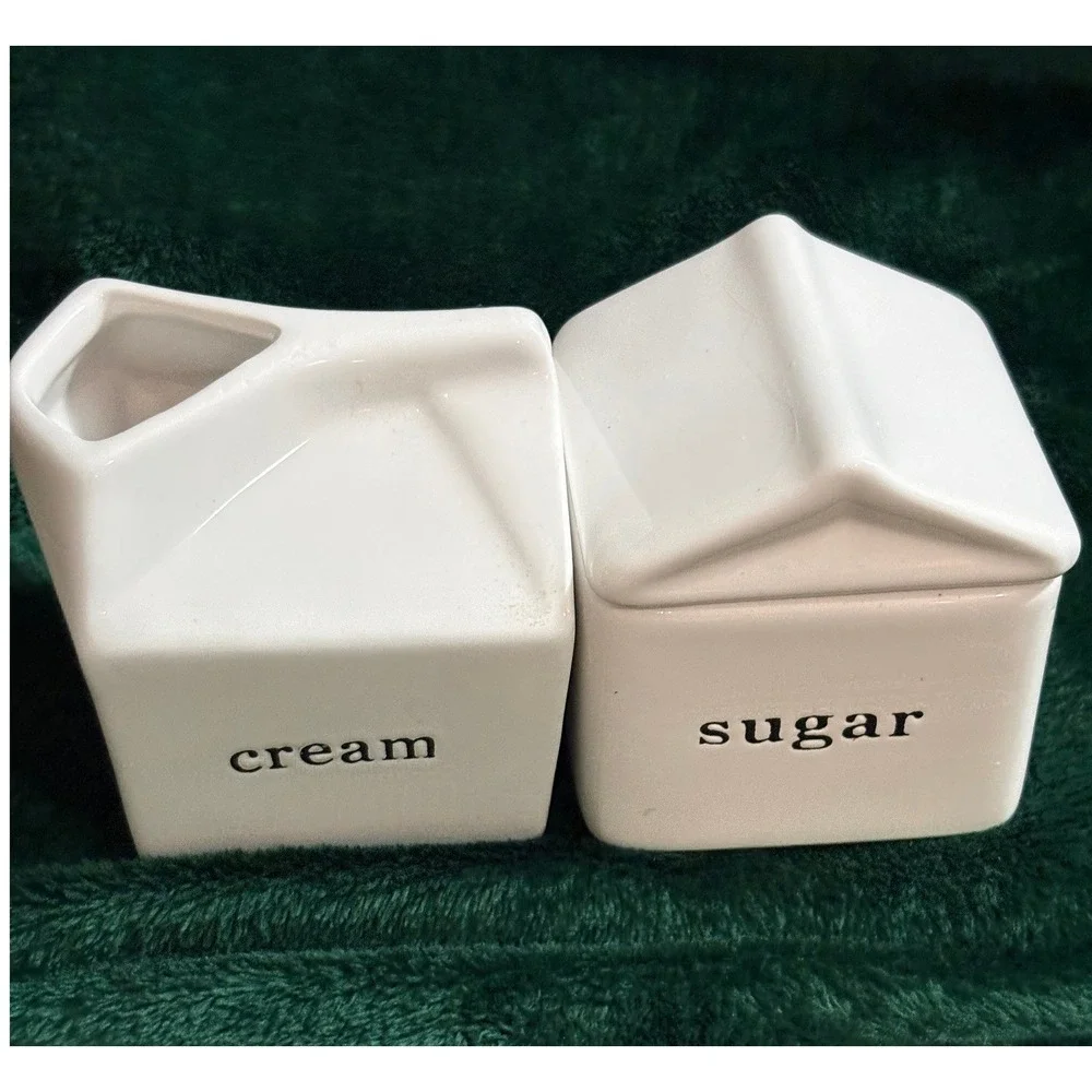 Luxehabitat Ceramic Cream and Sugar Set White Milk Carton Farmhouse Style